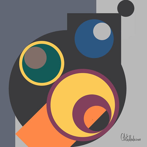 A Game with Abstract Shapes VII White Modern Wood Framed Art Print with Double Matting by Medeiros, Celito