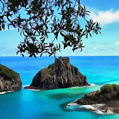 Tropical Coast I White Modern Wood Framed Art Print with Double Matting by Medeiros, Celito