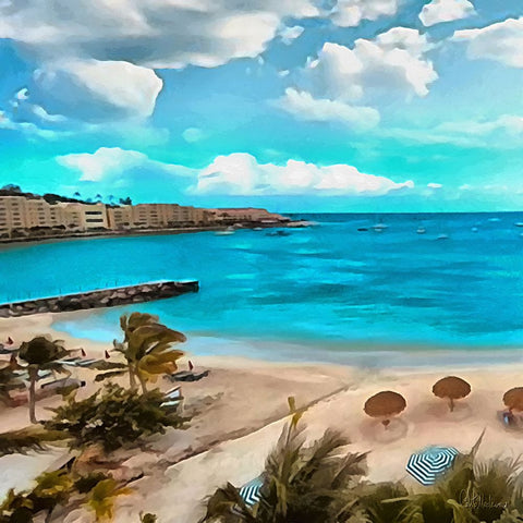 The Beach I Black Ornate Wood Framed Art Print with Double Matting by Medeiros, Celito