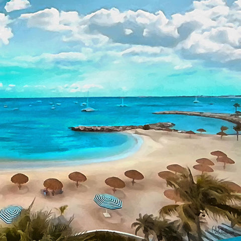 The Beach II White Modern Wood Framed Art Print with Double Matting by Medeiros, Celito