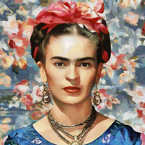 Frida Kahlo White Modern Wood Framed Art Print with Double Matting by Medeiros, Celito