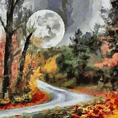 Moon over the Road Black Ornate Wood Framed Art Print with Double Matting by Medeiros, Celito