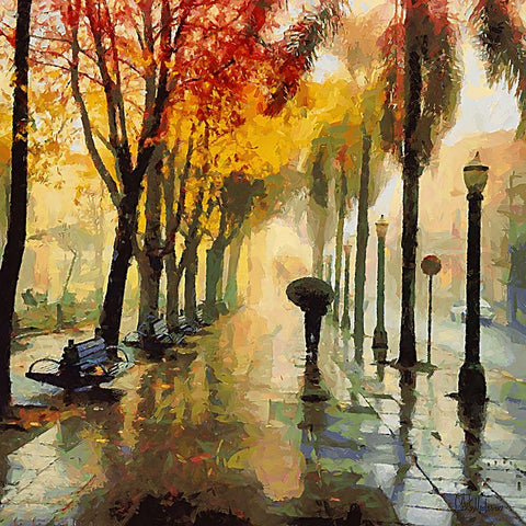 Rainy Day in the City Black Ornate Wood Framed Art Print with Double Matting by Medeiros, Celito