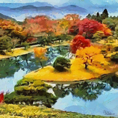Bend of the River in Autumn White Modern Wood Framed Art Print with Double Matting by Medeiros, Celito