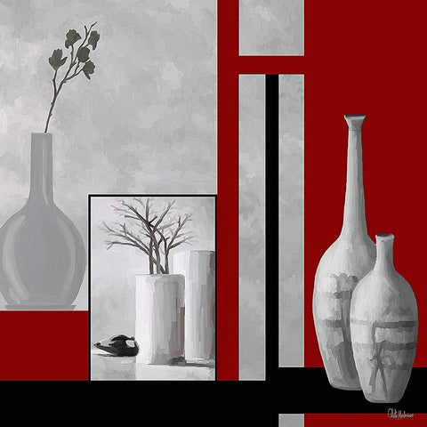 Stillife in Red and Grey  White Modern Wood Framed Art Print by Medeiros, Celito