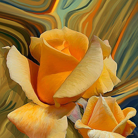 Yellow Rose with Abstract Background White Modern Wood Framed Art Print with Double Matting by Medeiros, Celito