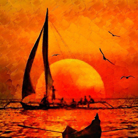 Sunset on the Sea White Modern Wood Framed Art Print with Double Matting by Medeiros, Celito