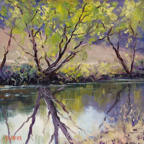 Riverside Reflections Gold Ornate Wood Framed Art Print with Double Matting by Gercken, Graham