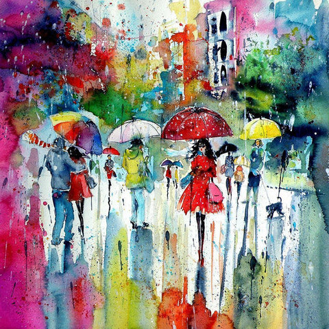 Raining, raining Black Modern Wood Framed Art Print by Kovacs, Anna Brigite