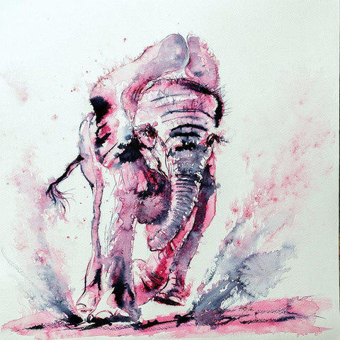 Elephant in pink Black Modern Wood Framed Art Print with Double Matting by Kovacs, Anna Brigite
