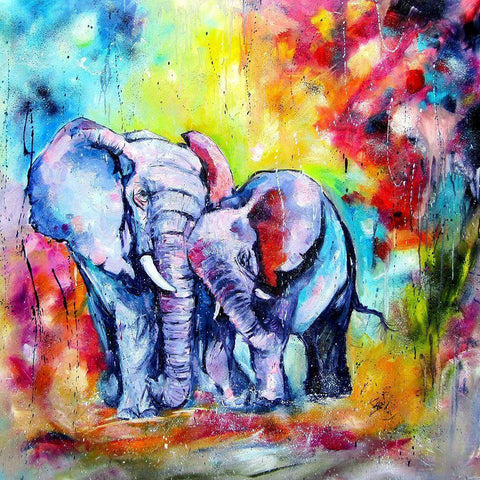 Elephant with a Baby Gold Ornate Wood Framed Art Print with Double Matting by Kovacs, Anna Brigite