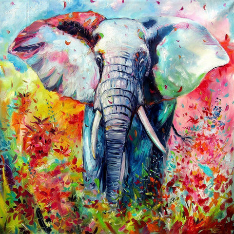 Majestic Elephant with Flowers Gold Ornate Wood Framed Art Print with Double Matting by Kovacs, Anna Brigite