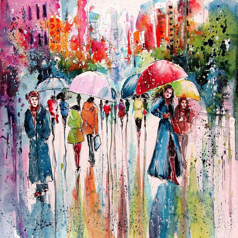 Umbrellas Black Modern Wood Framed Art Print by Kovacs, Anna Brigite