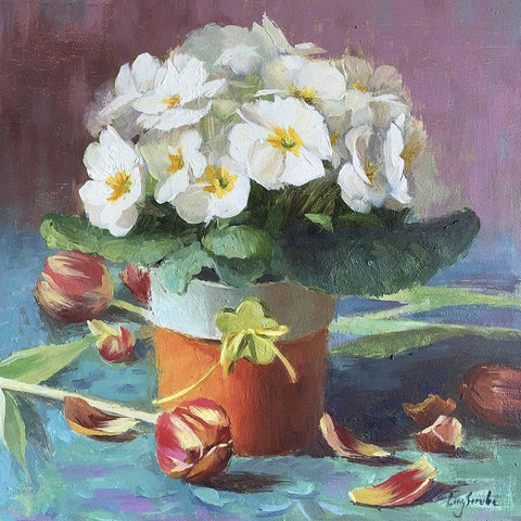 White Primrose Black Modern Wood Framed Art Print by Strube, Ling