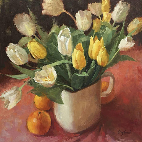 The Tulips Gold Ornate Wood Framed Art Print with Double Matting by Strube, Ling