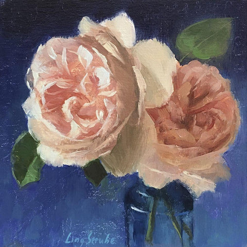 Pink Roses White Modern Wood Framed Art Print by Strube, Ling