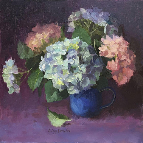 Hydrangeas in Vase White Modern Wood Framed Art Print with Double Matting by Strube, Ling