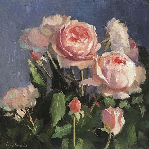 Garden Roses White Modern Wood Framed Art Print with Double Matting by Strube, Ling