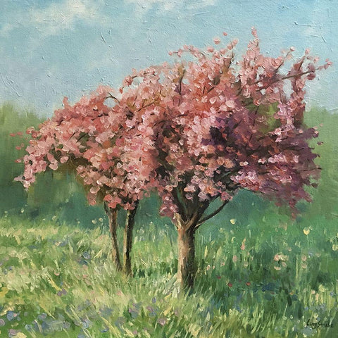 Spring Story Black Ornate Wood Framed Art Print with Double Matting by Strube, Ling