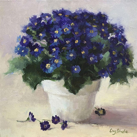 Purple Flowers White Modern Wood Framed Art Print with Double Matting by Strube, Ling