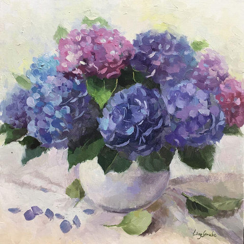 Forever Hydrangea White Modern Wood Framed Art Print with Double Matting by Strube, Ling