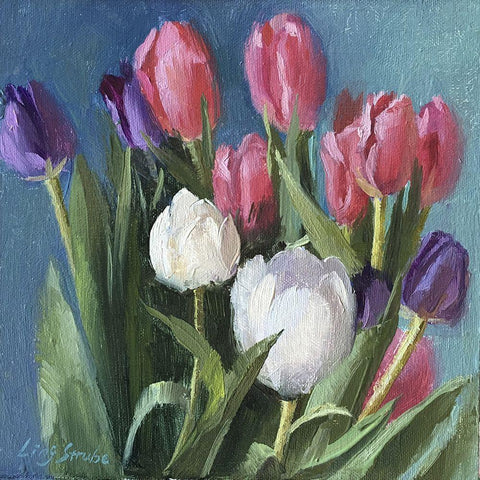 Tulips Black Modern Wood Framed Art Print with Double Matting by Strube, Ling