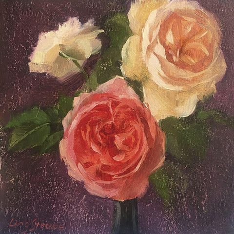 The Roses Black Modern Wood Framed Art Print by Strube, Ling