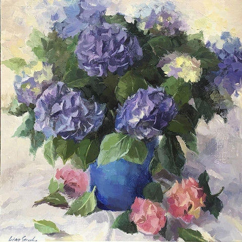 The Charm of Hydrangea Gold Ornate Wood Framed Art Print with Double Matting by Strube, Ling