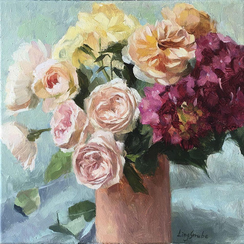 Summer Bouquet Black Modern Wood Framed Art Print by Strube, Ling