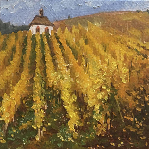 Grapes Field in Autumn White Modern Wood Framed Art Print with Double Matting by Strube, Ling