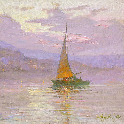 The Sail Gold Ornate Wood Framed Art Print with Double Matting by Obuchovsky, Yury