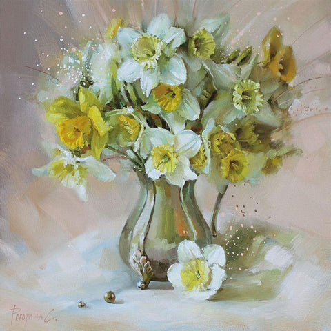 Daffodils Black Modern Wood Framed Art Print by Rogozina, Svetlana