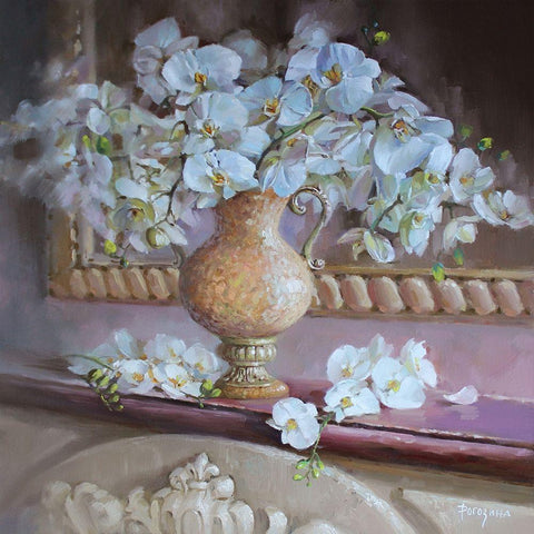 Bouquet of Orchids Black Modern Wood Framed Art Print with Double Matting by Rogozina, Svetlana