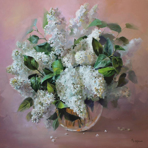 White Lilac Black Modern Wood Framed Art Print with Double Matting by Rogozina, Svetlana