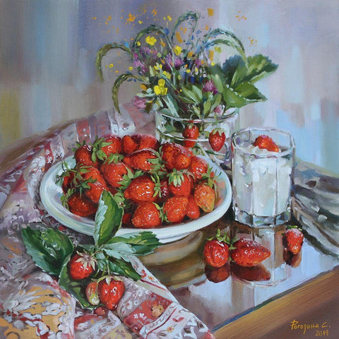 Sweet Strawberries Gold Ornate Wood Framed Art Print with Double Matting by Rogozina, Svetlana