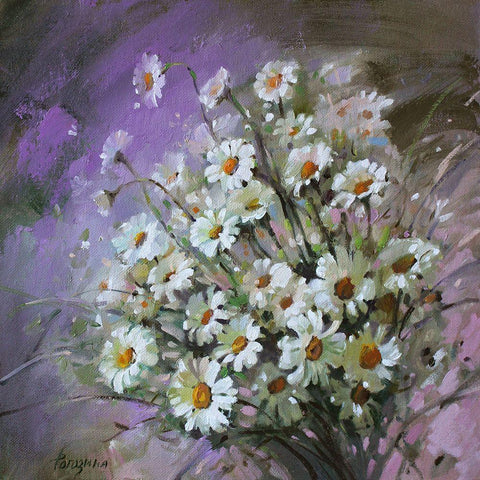 Daisies Gold Ornate Wood Framed Art Print with Double Matting by Rogozina, Svetlana