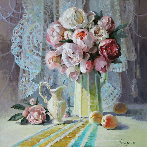 Still Life with Flowers Black Modern Wood Framed Art Print by Rogozina, Svetlana