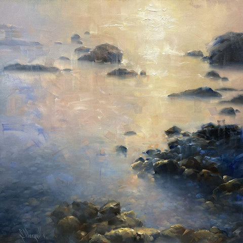 On the Shore of the Sky White Modern Wood Framed Art Print by Singatullin, Marsel