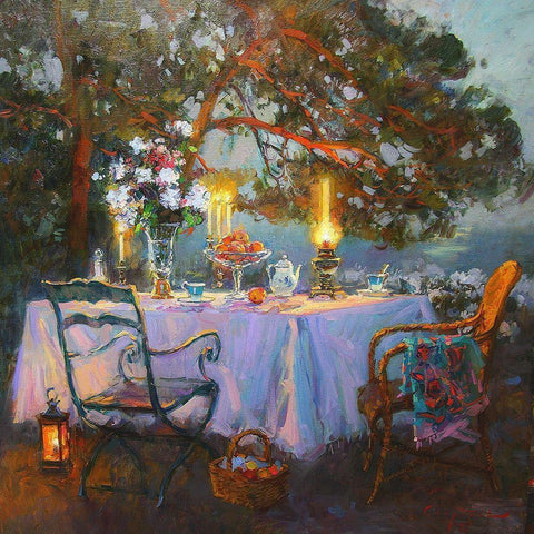 A Table in Garden III Black Ornate Wood Framed Art Print with Double Matting by Sviridov, Sergei