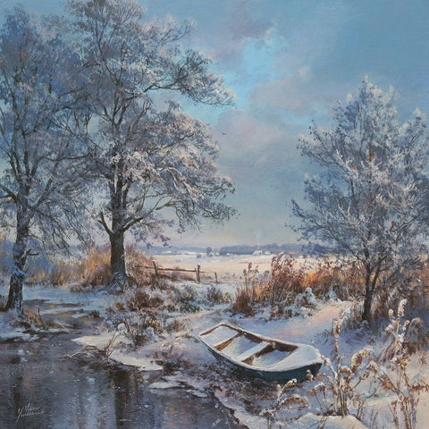 The Bullfinches have arrived Black Ornate Wood Framed Art Print with Double Matting by Yushkevich, Viktor