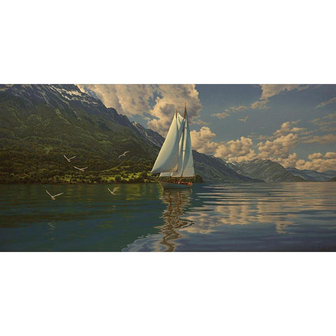 Sail on the Lake Gold Ornate Wood Framed Art Print with Double Matting by Adamov, Alexey