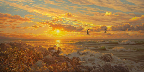 Sunset above the Sea I Black Ornate Wood Framed Art Print with Double Matting by Adamov, Alexey