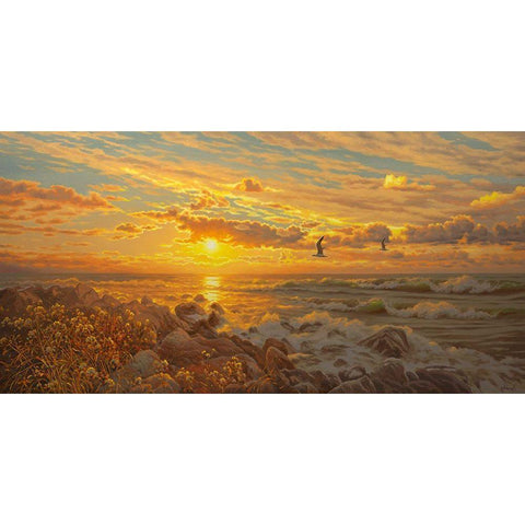 Sunset above the Sea I Black Modern Wood Framed Art Print by Adamov, Alexey