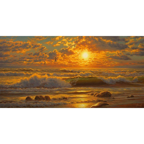 Sunset above the Sea II Black Modern Wood Framed Art Print by Adamov, Alexey