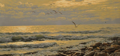 Warm Sea II White Modern Wood Framed Art Print with Double Matting by Adamov, Alexey