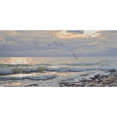 Warm Sea I White Modern Wood Framed Art Print by Adamov, Alexey