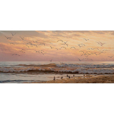 Seagulls  White Modern Wood Framed Art Print by Adamov, Alexey