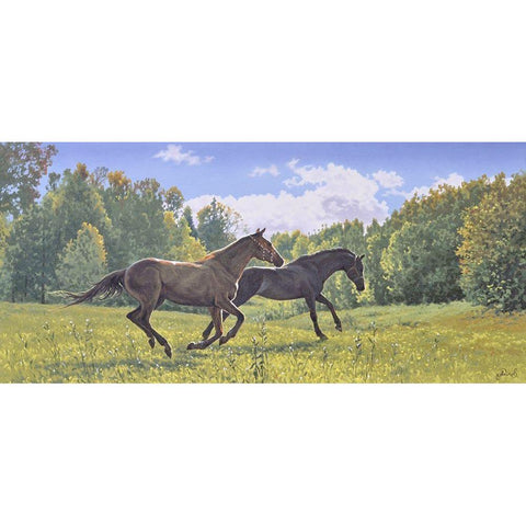 Running Horses Gold Ornate Wood Framed Art Print with Double Matting by Adamov, Alexey