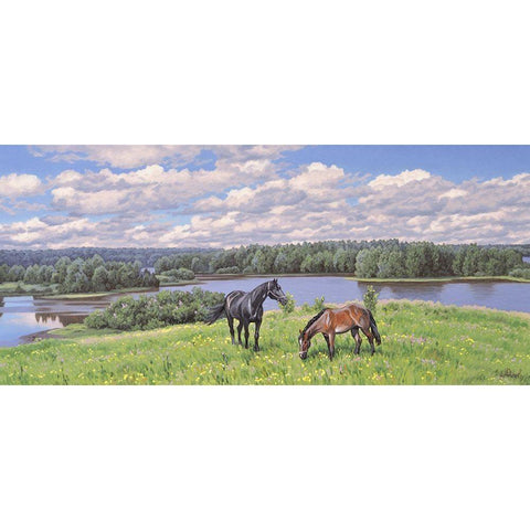Summer Day Black Modern Wood Framed Art Print with Double Matting by Adamov, Alexey