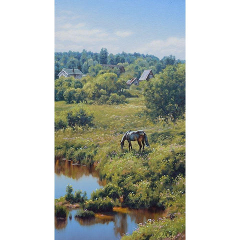 Etude near Village Nikolayaevka Black Modern Wood Framed Art Print with Double Matting by Adamov, Alexey